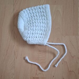 Hand-Knit White Baby Bonnet